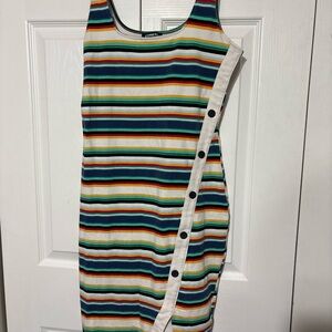 Express Multicolor Striped Midi Dress with Button Accent